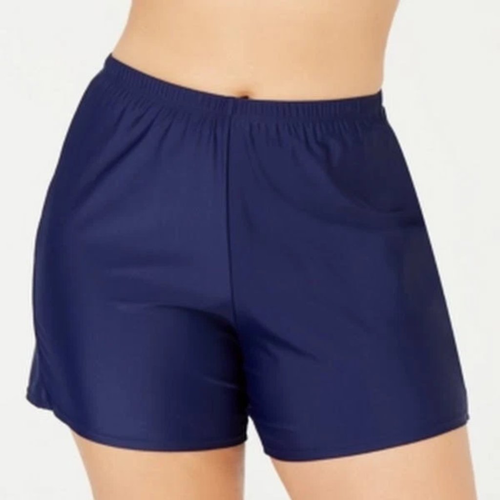Island Escape Plus Size Pull-On Swim Shorts Navy Blue 18w